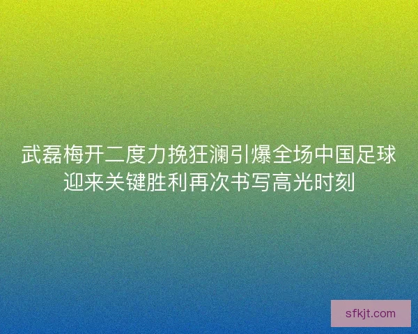 武磊梅开二度力挽狂澜引爆全场中国足球迎来关键胜利再次书写高光时刻